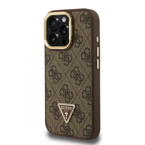  iPhone 16 Pro barna Guess PU 4G Strass Háromszög Logo Állvány Kam-3666339469658 2 kép