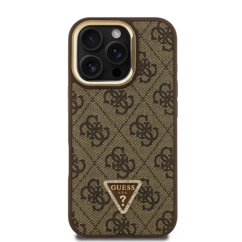  iPhone 16 Pro barna Guess PU 4G Strass Háromszög Logo Állvány Kam-3666339469658 3 kép