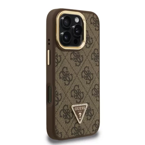  iPhone 16 Pro barna Guess PU 4G Strass Háromszög Logo Állvány Kam-3666339469658 4 kép