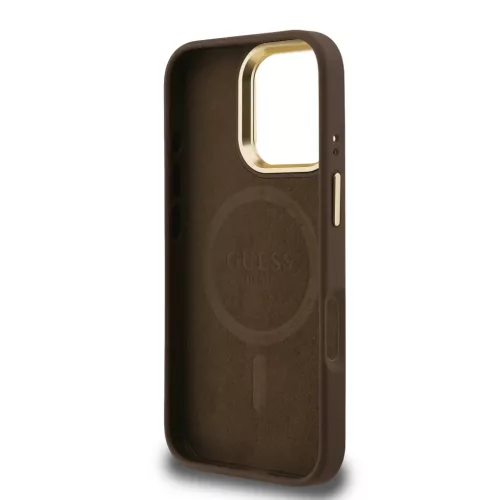  iPhone 16 Pro barna Guess PU 4G Strass Háromszög Logo Állvány Kam-3666339469658 6 kép