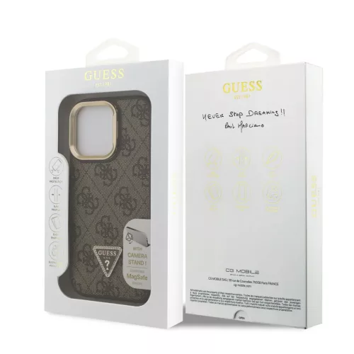  iPhone 16 Pro barna Guess PU 4G Strass Háromszög Logo Állvány Kam-3666339469658 7 kép