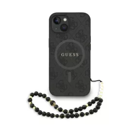   Guess PU bőrből készült 4G színes pántos MagSafe tok iPhone 15 fekete tok