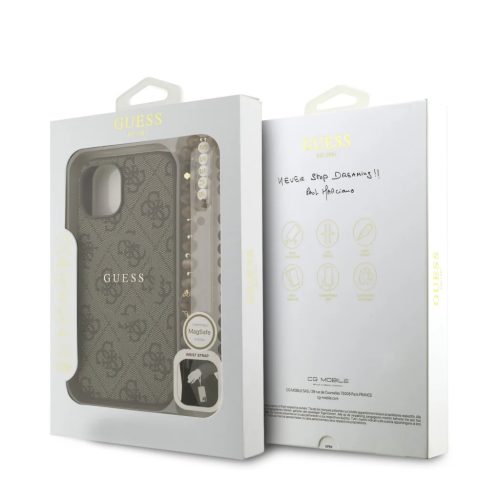 Guess PU Leather 4G Színezett Gyűrűs Pántos MagSafe iPhone 15 tok -3666339475147 7 kép