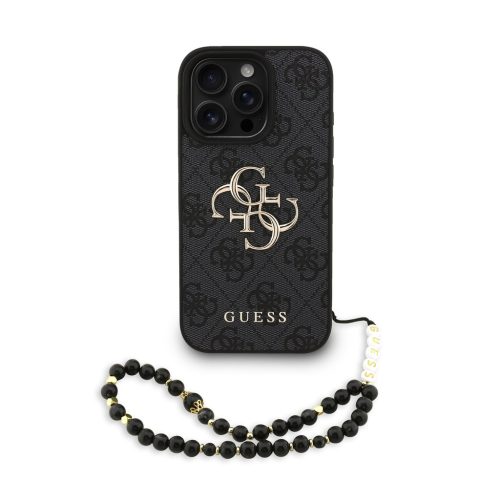 Guess PU 4G Fém Logó Pántos Tok iPhone 16 Pro Max Fekete tok