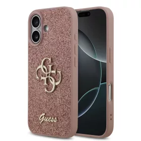 iPhone 17 Pink Guess PU Fixed Glitter 4G Metal Logo tok