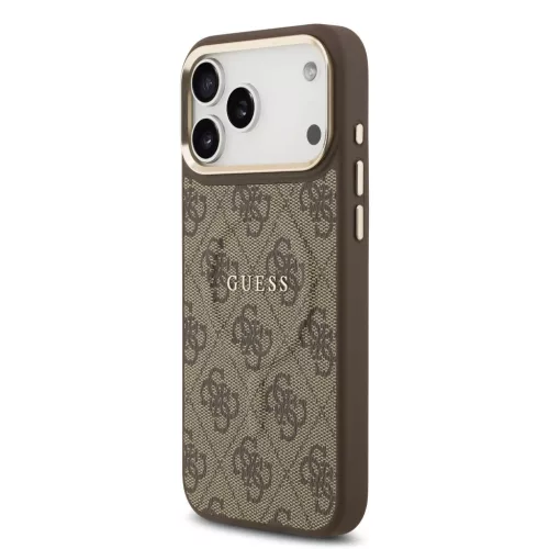  iPhone 17 Pro Max Barna Guess PU Bőr 4G Arany Keret MagSafe tok-3666339519223 2 kép