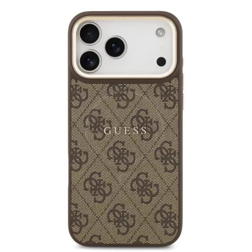 iPhone 17 Pro Max Barna Guess PU Bőr 4G Arany Keret MagSafe tok-3666339519223 3 kép