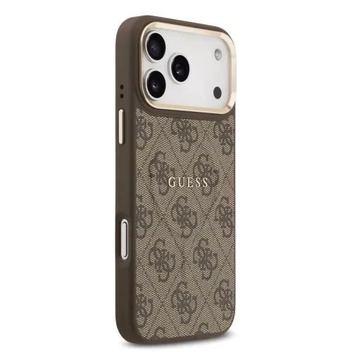  iPhone 17 Pro Max Barna Guess PU Bőr 4G Arany Keret MagSafe tok-3666339519223 4 kép