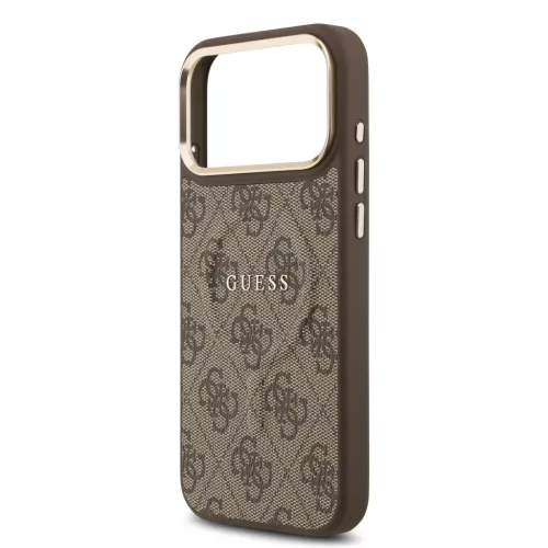  iPhone 17 Pro Max Barna Guess PU Bőr 4G Arany Keret MagSafe tok-3666339519223 5 kép