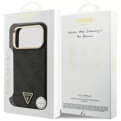  iPhone 17 Pro Max Fekete Guess PU Leather 4G Strass Triangle Logo Gol-3666339520984 8 kép