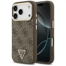    iPhone 17 Pro Barna Guess PU bőr 4G Strass háromszög logó arany keretes MagSafe tok