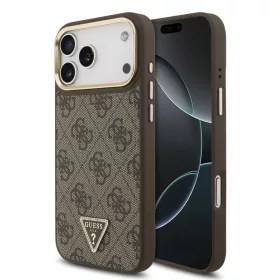    iPhone 17 Pro Max Barna Guess PU Bőr 4G Strass Háromszög Logó Arany Keret MagSafe tok