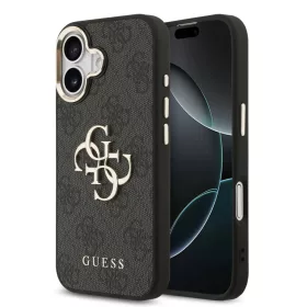    iPhone 17 Fekete Guess PU Bőr 4G Fém Logó Arany Keretes tok