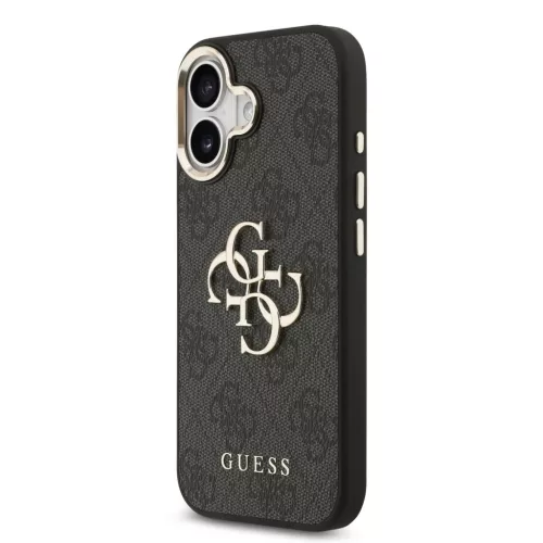  iPhone 17 Fekete Guess PU Bőr 4G Fém Logó Arany Keretes tok-3666339521592 2 kép