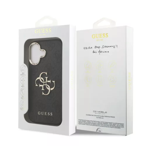  iPhone 17 Fekete Guess PU Bőr 4G Fém Logó Arany Keretes tok-3666339521592 7 kép