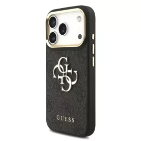  iPhone 17 Pro Fekete Guess PU Bőr 4G Fém Logó Arany Keretes Tok-3666339521615 2 kép