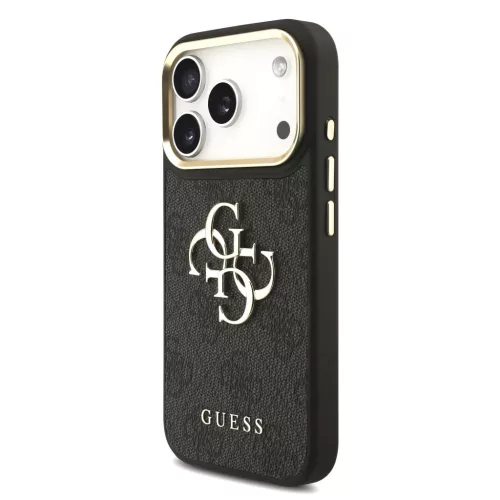  iPhone 17 Pro Fekete Guess PU Bőr 4G Fém Logó Arany Keretes Tok-3666339521615 2 kép