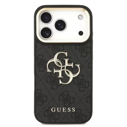  iPhone 17 Pro Fekete Guess PU Bőr 4G Fém Logó Arany Keretes Tok-3666339521615 3 kép