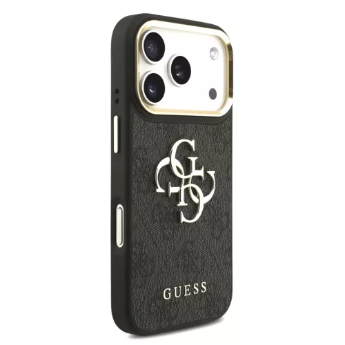  iPhone 17 Pro Fekete Guess PU Bőr 4G Fém Logó Arany Keretes Tok-3666339521615 4 kép