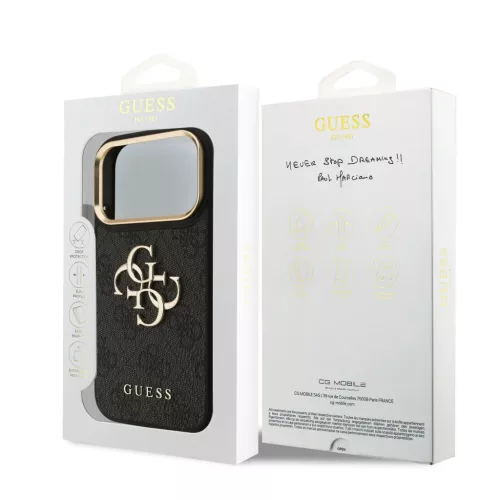  iPhone 17 Pro Fekete Guess PU Bőr 4G Fém Logó Arany Keretes Tok-3666339521615 7 kép