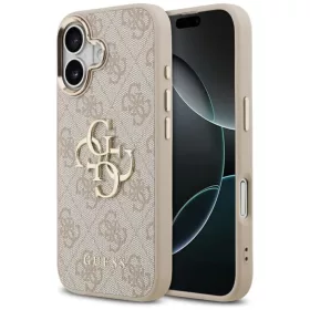  iPhone 17 Pink Guess PU Leather 4G Metal Logo Gold Frame tok-3666339521752 1 kép