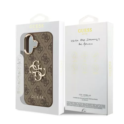  iPhone 17 Barna Guess PU Bőr 4G Fém Logó Arany Keret tok-3666339521912 7 kép