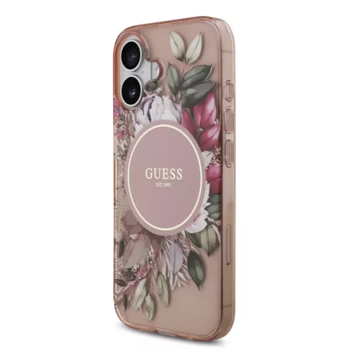  iPhone 17 Pink Guess IML Flowers Pánt MagSafe tok-3666339526153 2 kép