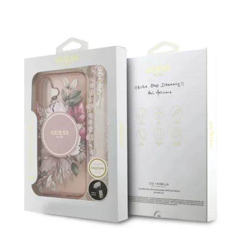  iPhone 17 Pink Guess IML Flowers Pánt MagSafe tok-3666339526153 7 kép