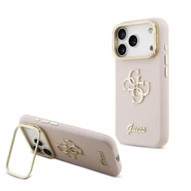   Guess PU Grained 4G Logo Állványos Kamera Keretes tok iPhone 17 Pro Pink