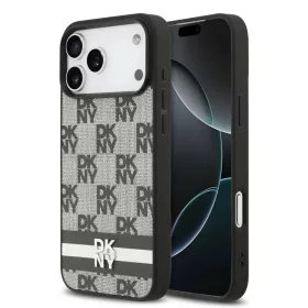DKNY PU bőr kockás minta és csíkos tok iPhone 17 Pro Max fekete to-3666339545826 1 kép