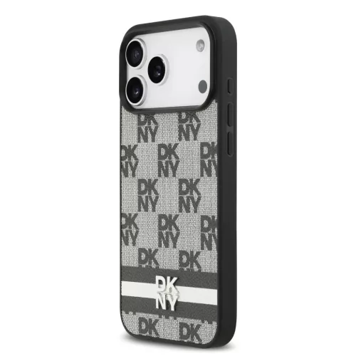 DKNY PU bőr kockás minta és csíkos tok iPhone 17 Pro Max fekete to-3666339545826 2 kép