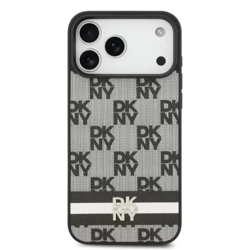 DKNY PU bőr kockás minta és csíkos tok iPhone 17 Pro Max fekete to-3666339545826 3 kép