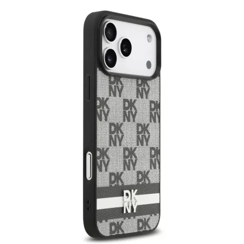 DKNY PU bőr kockás minta és csíkos tok iPhone 17 Pro Max fekete to-3666339545826 4 kép