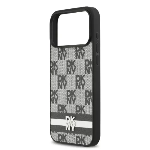 DKNY PU bőr kockás minta és csíkos tok iPhone 17 Pro Max fekete to-3666339545826 5 kép