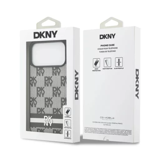 DKNY PU bőr kockás minta és csíkos tok iPhone 17 Pro Max fekete to-3666339545826 7 kép