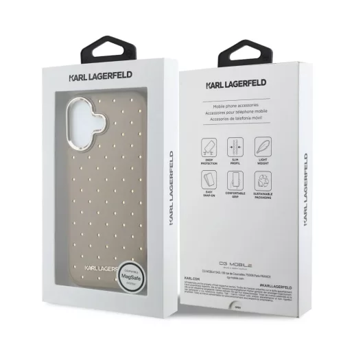 iPhone 17 Bézs Karl Lagerfeld PU Perforated Gold Dots MagSafe tok-3666339626037 7 kép