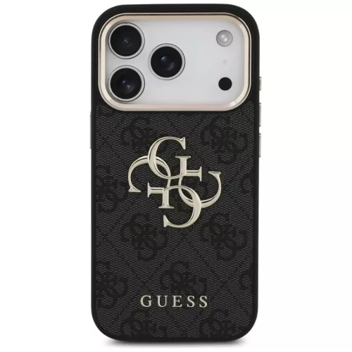  iPhone 18 Pro fekete Guess PU bőr tok 4G fém logóval és arany ker-3666339650988 3 kép