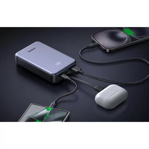 Powerbank 20000mAh Ugreen PB505, USB + USB-C, beépített kábel, 20W -6941876247622 5 kép