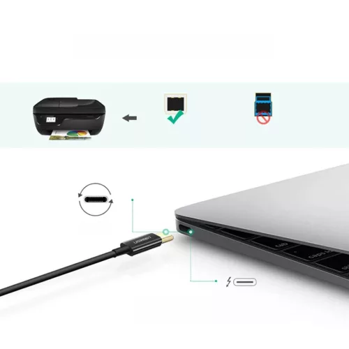 Ugreen nyomtató kábel USB-C - USB-B 480Mb/s 2m fekete (US241)-6957303854462 2 kép