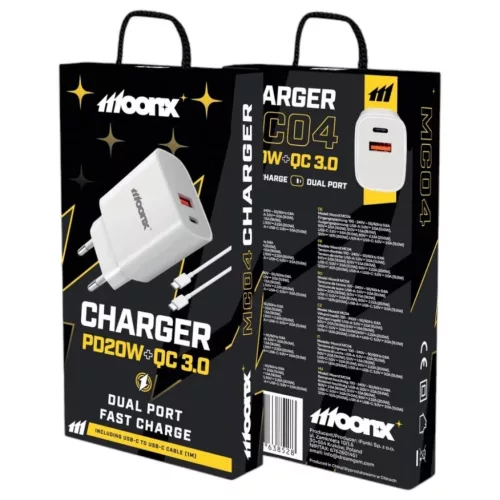 MOONX fali töltő MC04 PD 20W 1xUSB-C + 1xUSB QC3.0 + kábel USB-C - -5906952638542 2 kép