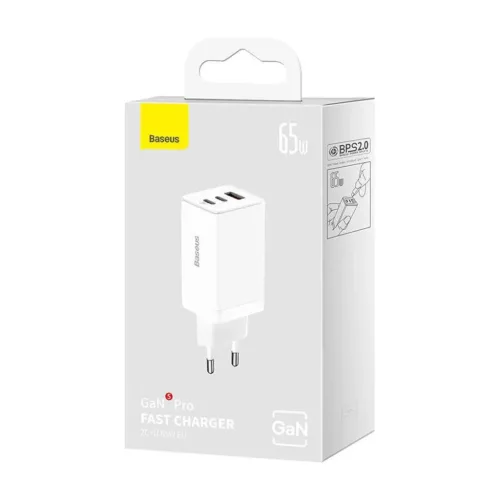 Baseus CCGP120202 GaN5 Pro Gyorstöltő USB-A + 2x USB-C 65W Fehér-6932172617516 6 kép