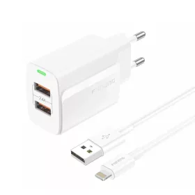 FONENG fali töltő EU63 2.4A 12W 2xUSB + kábel Lightning Fehér-6970462513988 2 kép