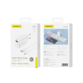   FONENG hálózati töltő EU64 18W 1xUSB QC3.0 + kábel Lightning Fehér