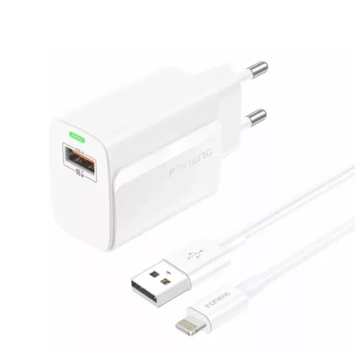 FONENG hálózati töltő EU64 18W 1xUSB QC3.0 + kábel Lightning Feh�-6970462514725 2 kép