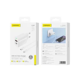   FONENG fali töltő EU66 PD 20W 1xUSB-C + 1xUSB QC3.0 + kábel USB-C - Lightning Fehér