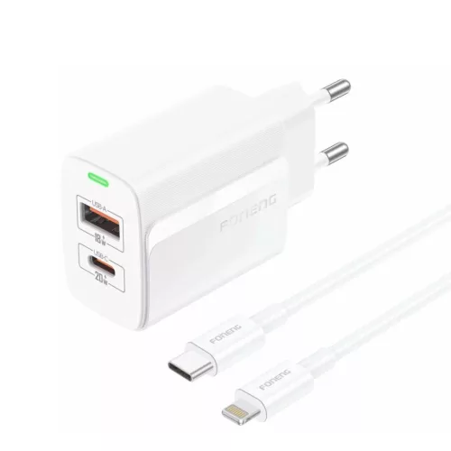FONENG fali töltő EU66 PD 20W 1xUSB-C + 1xUSB QC3.0 + kábel USB-C --6970462515425 2 kép