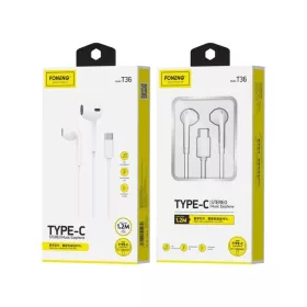   FONENG vezetékes fülhallgató T36 USB-C mikrofonnal 1.2M Fehér