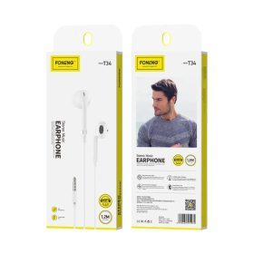 FONENG vezetékes fülhallgatók T34 JACK 3,5 MM mikrofonnal 1,2M Feh�-6970462515975 1 kép