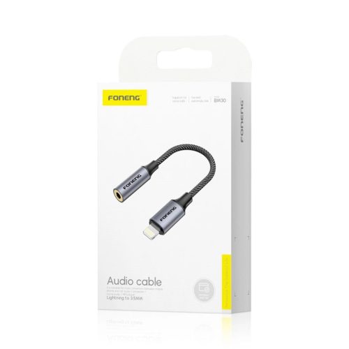 FONENG adapter BM30 Lightning - JACK 3.5MM 0.14M Fekete