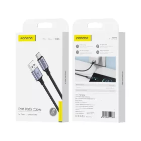 FONENG kábel X95 USB-C 3A 1.2M Fekete